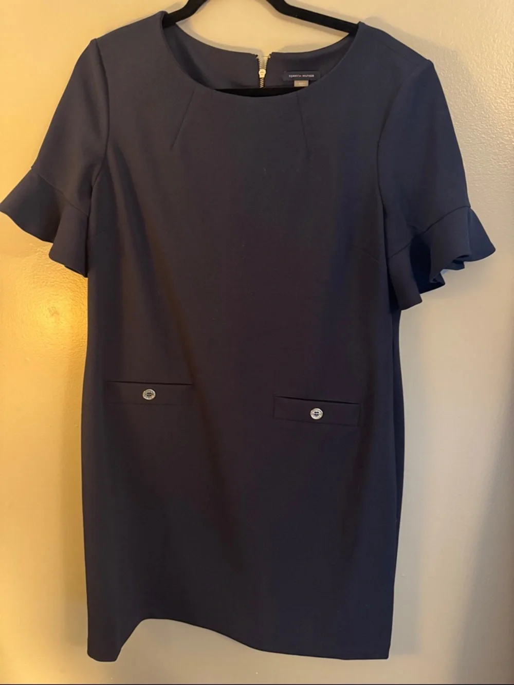 Tommy Hilfiger Navy Ruffle Sleeve Shift Dress - Picture 1 of 6